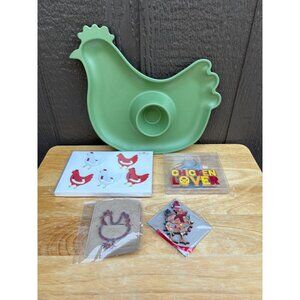 Chicken Rooster Hen Bundle Platter, Bookmark, Keychain, Christmas Ornament Gifts